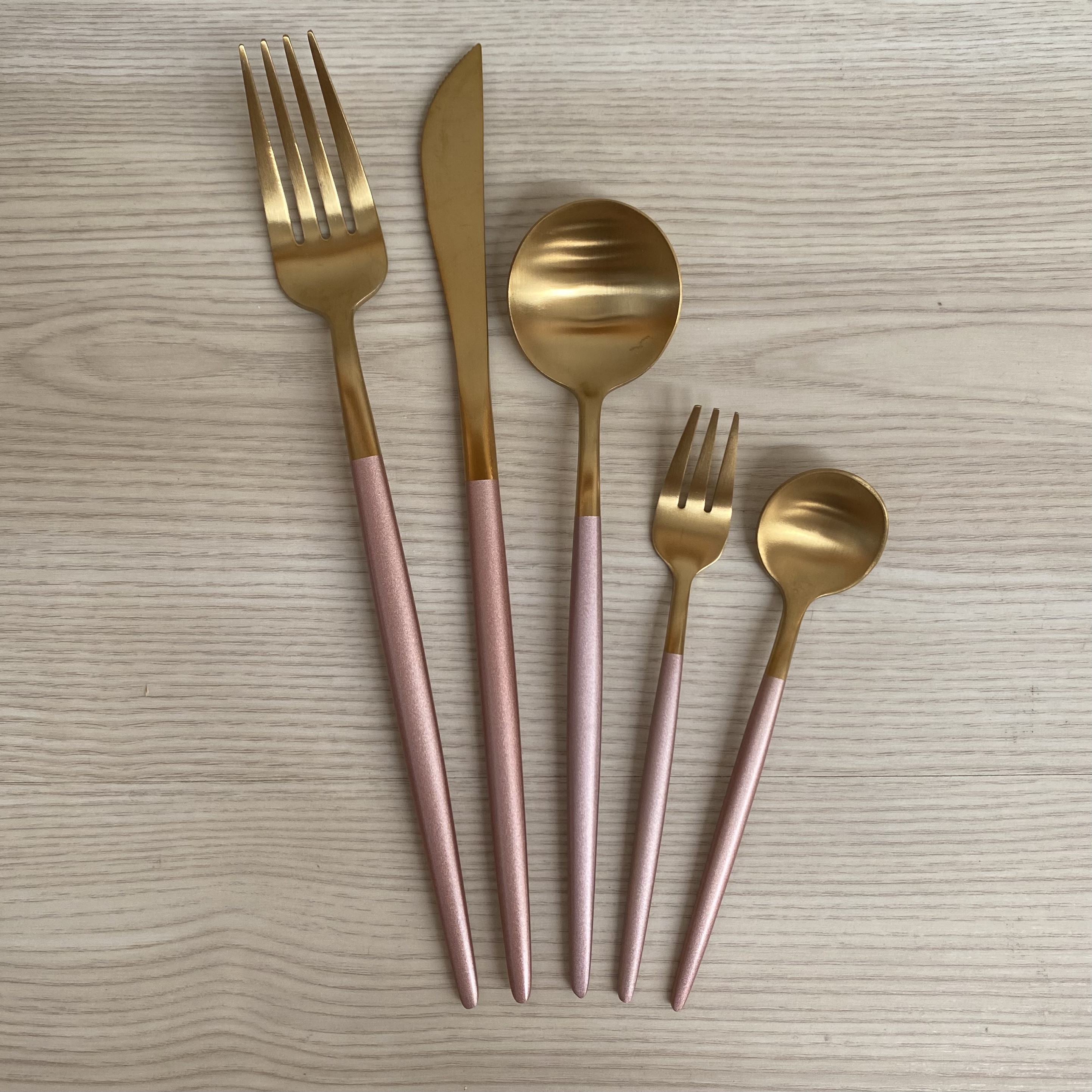 blush and gold cutlery hire nz