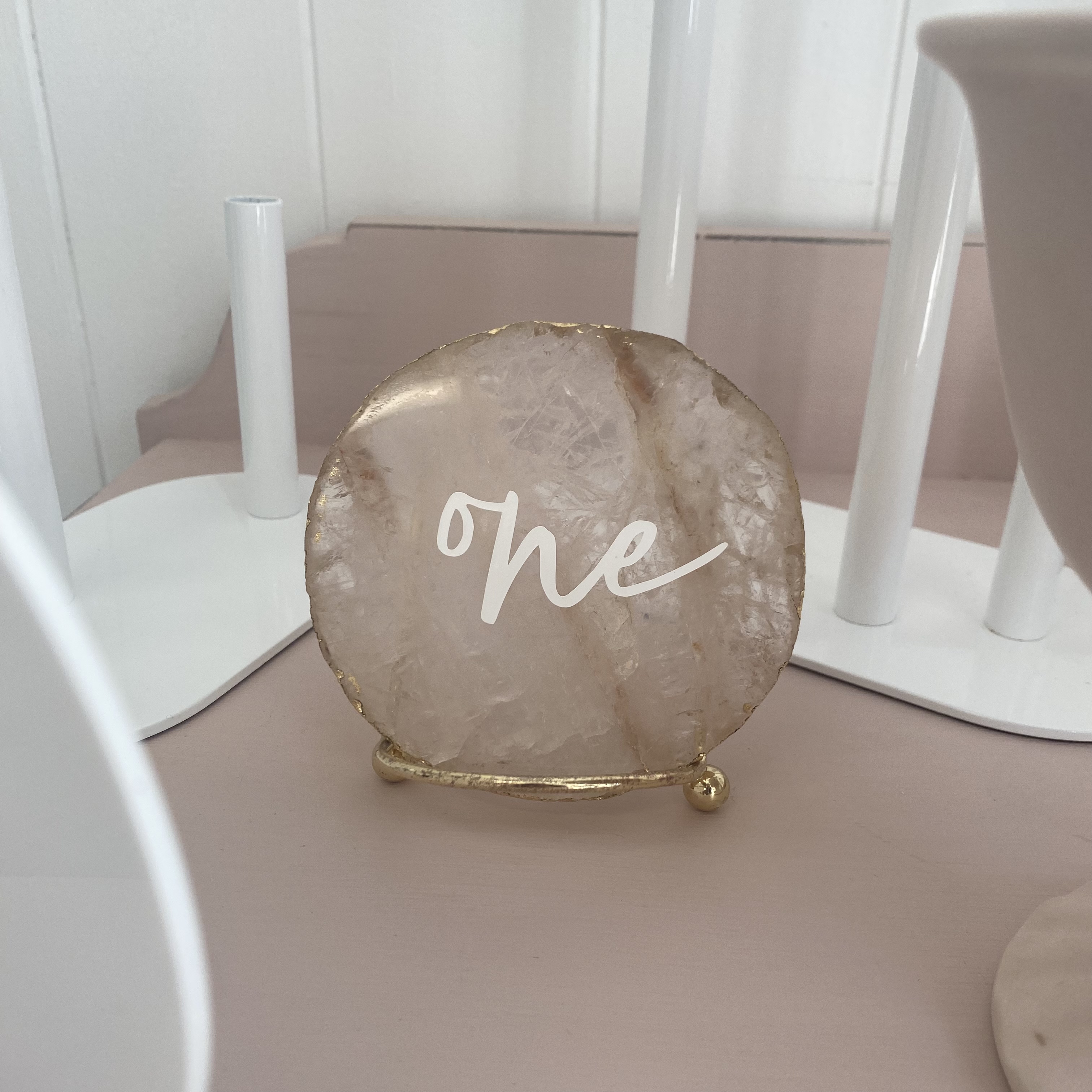 rose quartz table number hire auckland nz