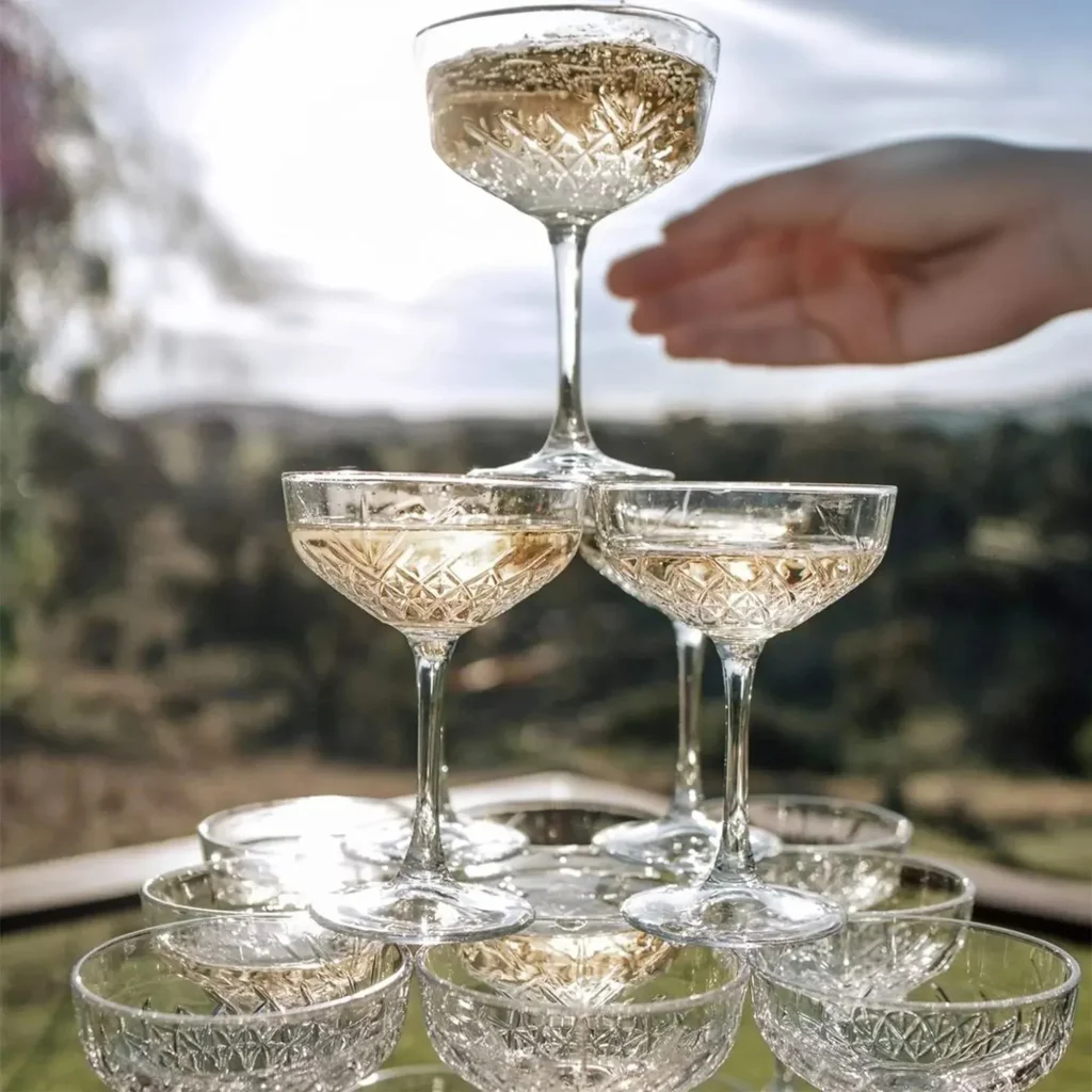 etched coupe champagne tower hire pukekohe nz