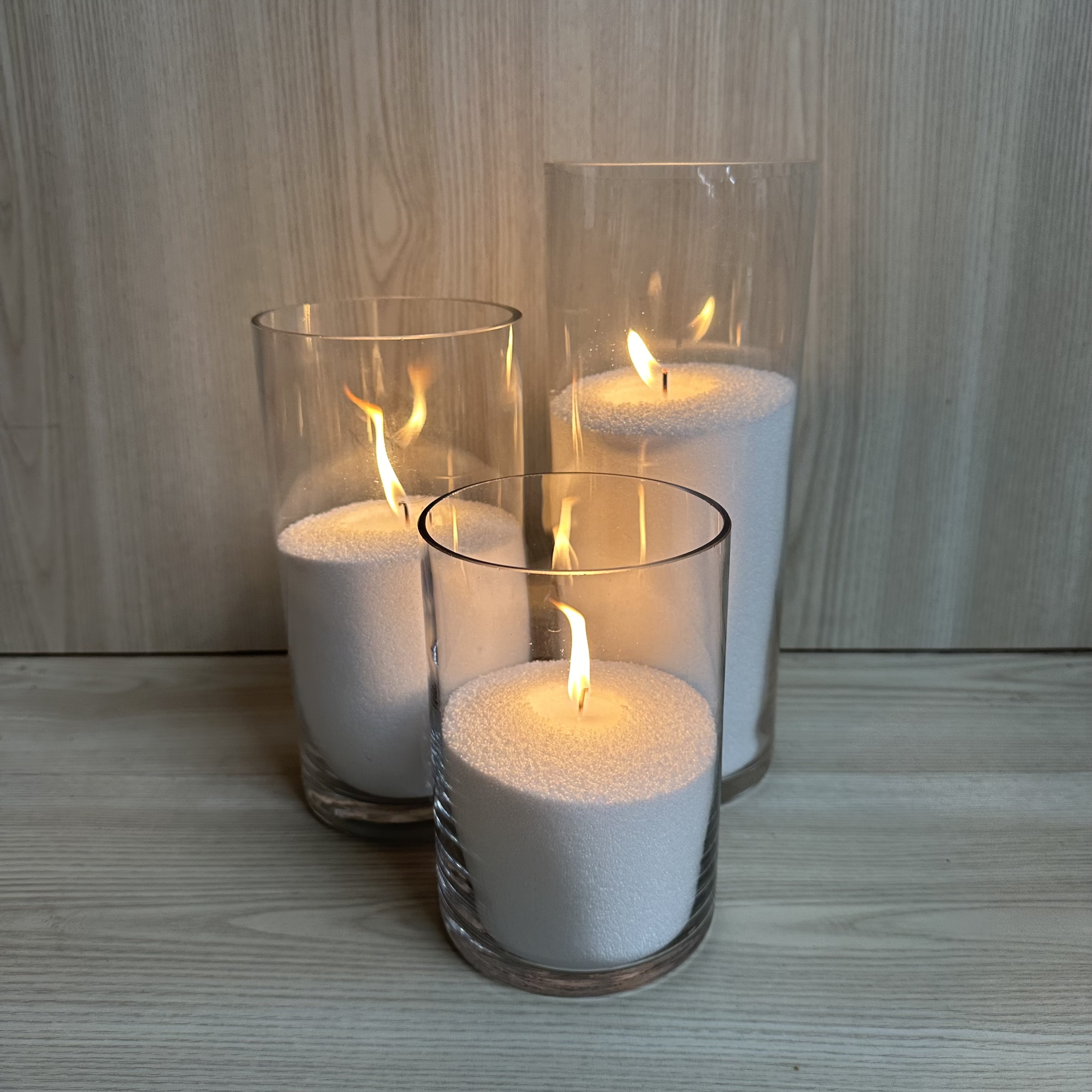 magic sand wax candle cylinder vase candle hire