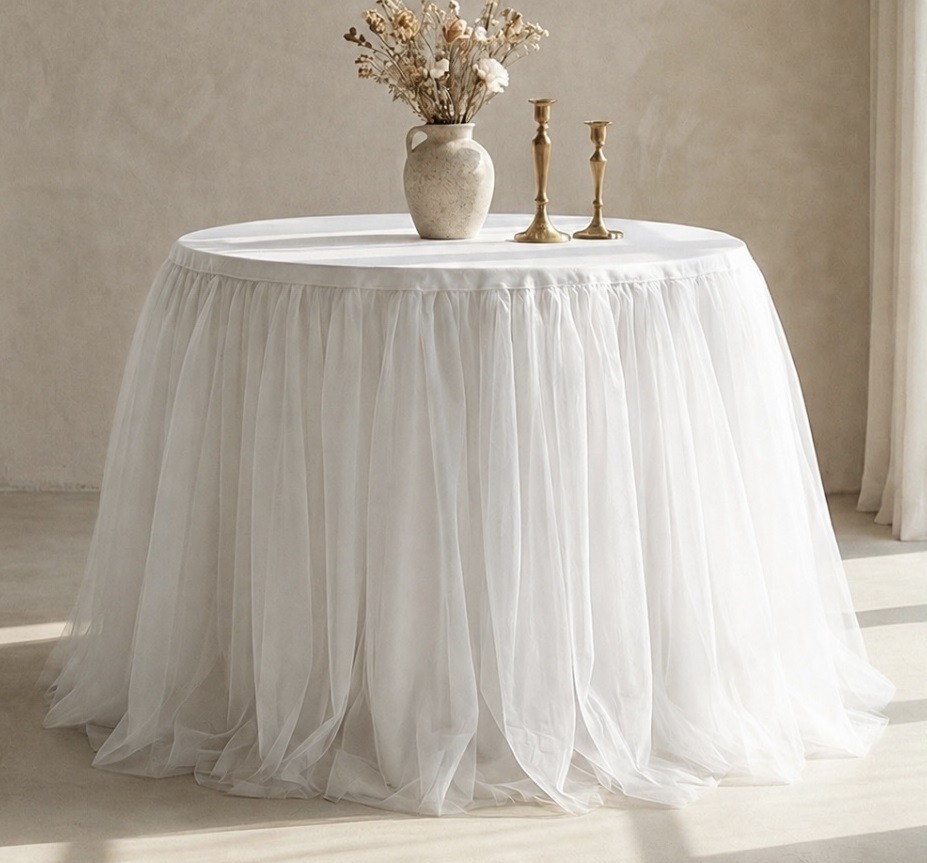 white tulle champagne table tablecloth hire auckland nz
